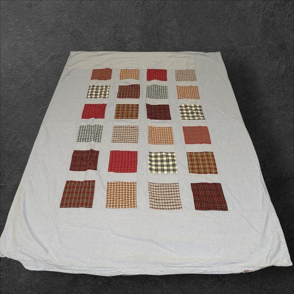 The Company Store Blue Cotton Patchwork Plaid Button Duvet Cover Twin